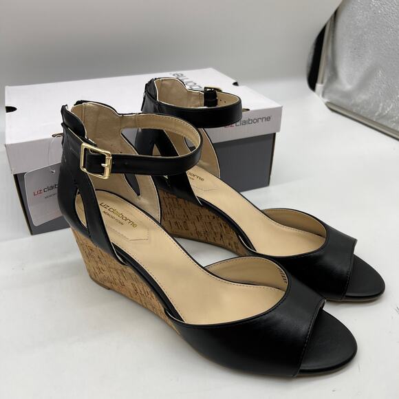 Liz Claiborne Womens Octavia Wedge Sandals Black Size 10M - Picture 2 of 11